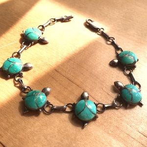 Vintage Turquoise and Silver Sea Turtle Bracelet